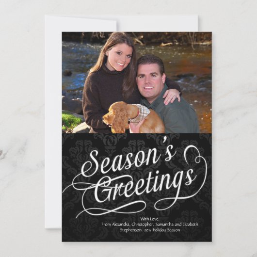 Carte photo de Bonnes Fêtes de script noir/blanc (Devant)