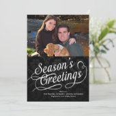 Carte photo de Bonnes Fêtes de script noir/blanc (Debout devant)