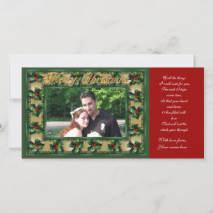 Carte photo de cadre de houx de Joyeux Noël