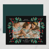 Carte photo de cadre de Noël floral classique (Devant / Derrière)