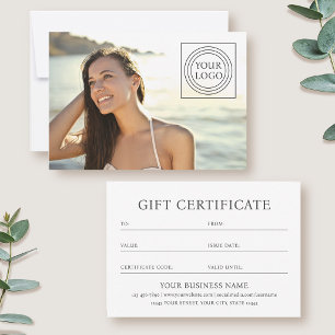 Carte photo de certificat cadeau élégant pour entr