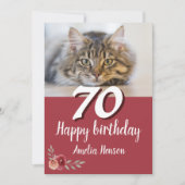 Carte Photo de chat à la rose aquarelle rouge 70e annive (Devant)