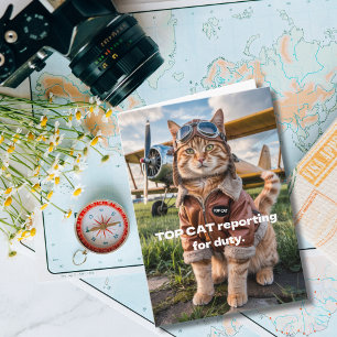 Carte Photo de chat pilote d'anniversaire & avion humour
