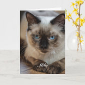 Carte Photo de chat Ragdoll personnalisé avec nom (Fleur jaune)
