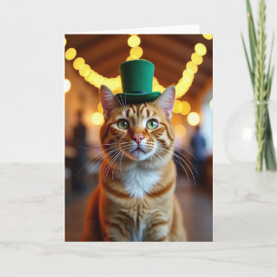 Carte photo de chat roux avec chapeau haut-de-form