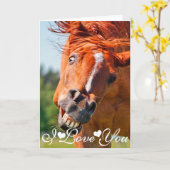Carte Photo de cheval drôle qui rit Je t'aime (Fleur jaune)