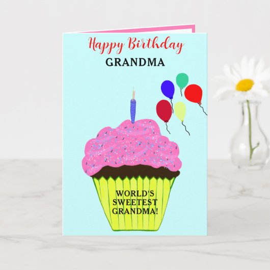 Carte PHOTO de Cupcake rose pour l'anniversaire de grand (Petite plante)