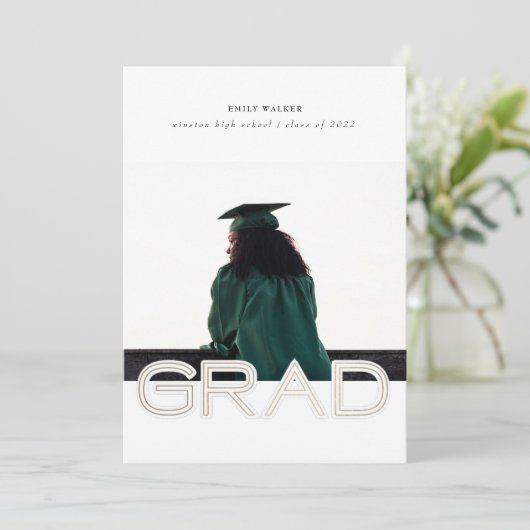 Carte photo de Faire-part de graduation de script  (Debout devant)