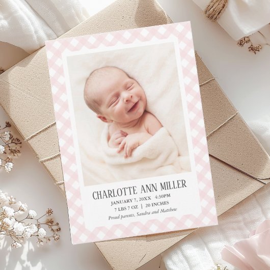 Carte photo de Faire-part de naissance de bébé ros