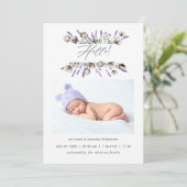 Carte photo de Faire-part de naissance de lavande (Debout devant)