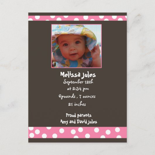 carte photo de faire-part de petite fille (Devant)