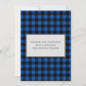 Carte Photo de famille Bleu Buffalo Plaid Joyeux Noël (Dos)