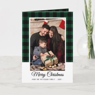 Carte Photo de famille Buffalo vert Joyeux Noël