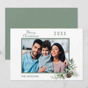 Carte Photo de famille de Noël blanc cône pin moderne