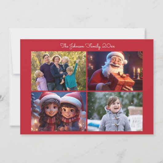 Carte photo de famille de Noël rouge avec message (Devant)