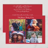 Carte photo de famille de Noël rouge avec message (Devant / Derrière)
