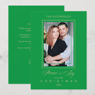 Carte Photo de famille de Noël simple moderne vert or