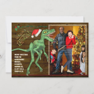 Carte photo de famille de Noël   Velociraptor drôl