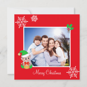 Carte Photo de famille éditable et lutin mignon sur fond