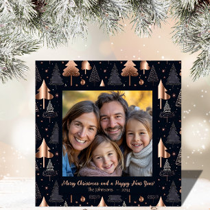 Carte photo de famille Gold et Black Christmas Tre