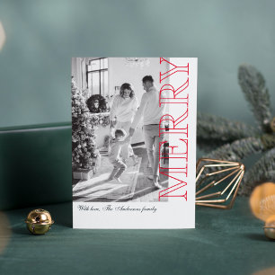 Carte Photo de famille moderne Rouge Joyeux Noël