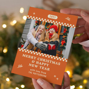 Carte Photo de famille rétro orange Joyeux Noël