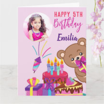 Carte photo de fête d'anniversaire rose en peluche