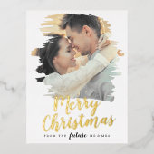 Carte Photo de Fête de Noël en Feuille Brossée (Recto)