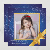 Carte photo de fêtes Bleu et Or (Devant / Derrière)