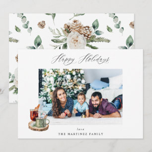 Carte Photo de fêtes joyeuses - Floral blanc