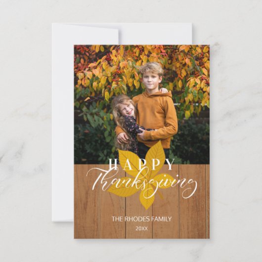 Carte Photo de feuilles de script de Thanksgiving heureu (Devant)