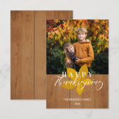 Carte Photo de feuilles de script de Thanksgiving heureu (Devant / Derrière)