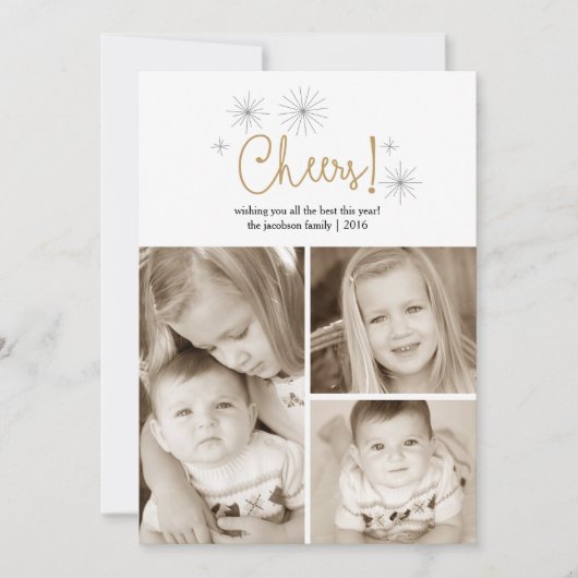 Carte photo de feux d'artifice d'or de bonne année (Devant)