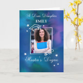 Carte Photo de fille Nom personnalisé Master's Degree (Fleur jaune)