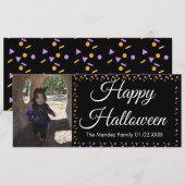 Carte photo de Halloween avec bordure orange viole (Devant / Derrière)