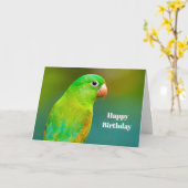 Carte Photo de joli perroquet vert Anniversaire (Fleur jaune)