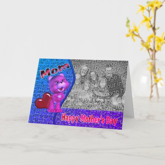 Carte photo de la Fête des Mères de l'Ours Rose mi (Fleur jaune)