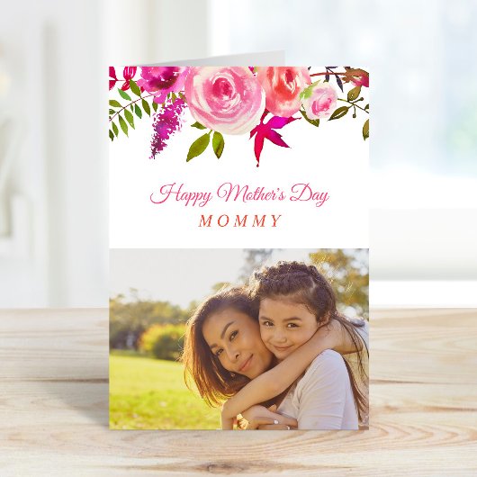 Carte photo de la Fête des mères rose pour maman