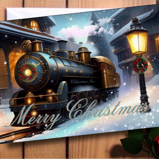 Carte Photo de la marine Blue Christmas Train