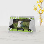 Carte Photo de l'animal de compagnie Dog Green Fête des  (Fleur jaune)