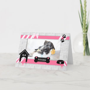 Carte Photo de l'anniversaire du chien Pink and Black Pe