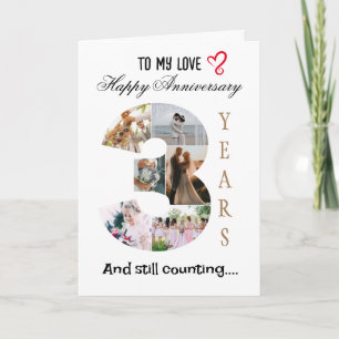 carte photo de l'anniversaire du Mariage de 3 ans