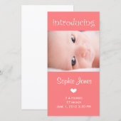 Carte photo de l'annonce de naissance d'une petite (Devant / Derrière)