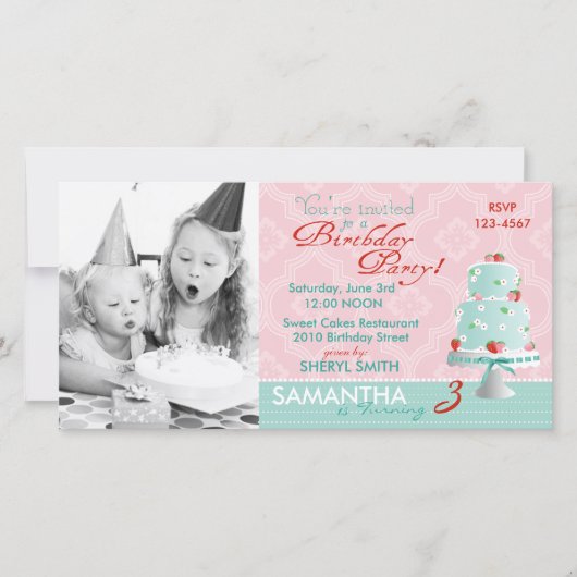 Carte photo de l'invitation de gâteau fraise (Devant)