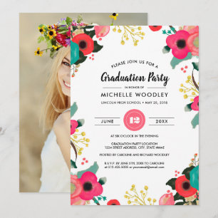 Carte photo de l'invitation de graduation florale 