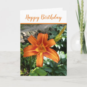 Carte Photo de lis d'un jour orange Joyeux Anniversaire