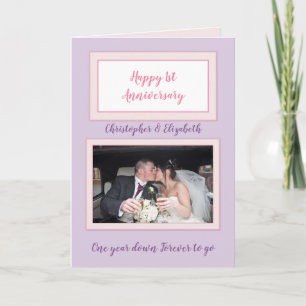 Carte photo de l'Mariage Anniversaire blanc et violet