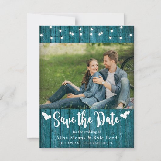 Carte photo de lumières de chaîne en bois de grang (Devant)