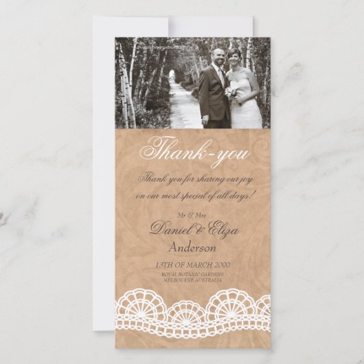 Carte photo de Mariage de dentelle vintage (Devant)