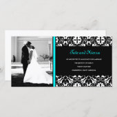 Carte photo de mariage en damas turquoise 311 (Devant / Derrière)